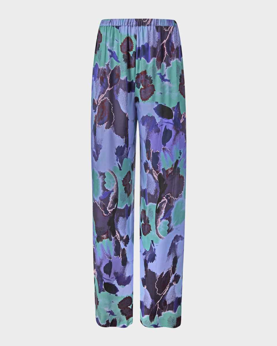 Devon Floral Silk Wide-Leg Pull-On Pants
